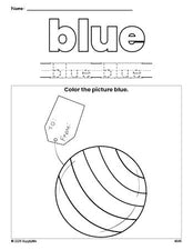 Free Christmas present color blue coloring page and color worksheet, blue worksheet for preschoolers to learn colors, printable PDF