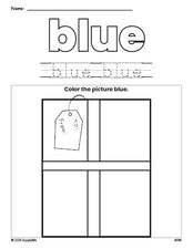 Free Christmas present color blue coloring page and color worksheet, blue worksheet for preschoolers to learn colors, printable PDF