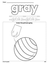 Free Christmas present color gray coloring page and color worksheet, gray worksheet for preschoolers to learn colors, printable PDF