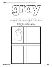 Free Christmas present color gray coloring page and color worksheet, gray worksheet for preschoolers to learn colors, printable PDF