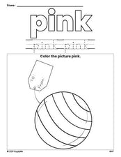 Free Christmas present color pink coloring page and color worksheet, pink worksheet for preschoolers to learn colors, printable PDF