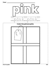 Free Christmas present color pink coloring page and color worksheet, pink worksheet for preschoolers to learn colors, printable PDF