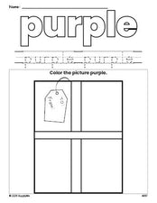 Free Christmas present color purple coloring page and color worksheet, purple worksheet for preschoolers to learn colors, printable PDF