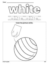 Free Christmas present color white coloring page and color worksheet, white worksheet for preschoolers to learn colors, printable PDF