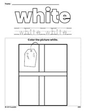 Free Christmas present color white coloring page and color worksheet, white worksheet for preschoolers to learn colors, printable PDF