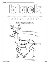 Free Christmas reindeer color black coloring page and color worksheet, black worksheet for preschoolers to learn colors, printable PDF