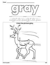 Free Christmas reindeer color gray coloring page and color worksheet, gray worksheet for preschoolers to learn colors, printable PDF