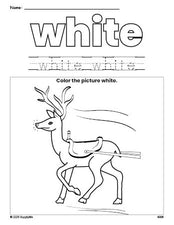 Free Christmas reindeer color white coloring page and color worksheet, white worksheet for preschoolers to learn colors, printable PDF