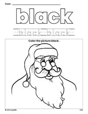 Free Christmas Santa color black coloring page and color worksheet, black worksheet for preschoolers to learn colors, printable PDF