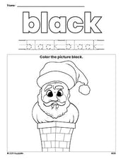 Free Christmas Santa color black coloring page and color worksheet, black worksheet for preschoolers to learn colors, printable PDF