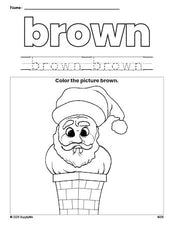 Free Christmas Santa color brown coloring page and color worksheet, brown worksheet for preschoolers to learn colors, printable PDF