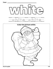 Free Christmas Santa color white coloring page and color worksheet, white worksheet for preschoolers to learn colors, printable PDF