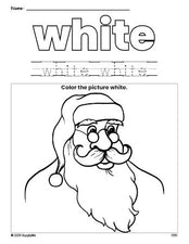 Free Christmas Santa color white coloring page and color worksheet, white worksheet for preschoolers to learn colors, printable PDF