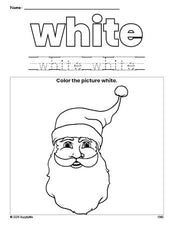 Free Christmas Santa color white coloring page and color worksheet, white worksheet for preschoolers to learn colors, printable PDF