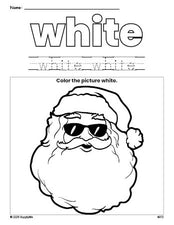 Free Christmas Santa color white coloring page and color worksheet, white worksheet for preschoolers to learn colors, printable PDF