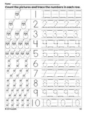 Free printable Christmas Santa counting worksheet for preschool and pre-k with number tracing practice 1-10, PDF