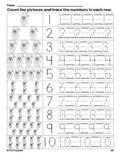 Free printable Christmas Santa counting worksheet for preschool and pre-k with number tracing practice 1-10, PDF