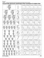 Free printable Christmas Santa counting worksheet for preschool and pre-k with number tracing practice 1-10, PDF