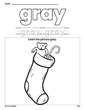 Free Christmas stocking color gray coloring page and color worksheet, gray worksheet for preschoolers to learn colors, printable PDF