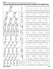 Free printable Christmas stocking counting worksheet for preschool and pre-k with number tracing practice 1-10, PDF