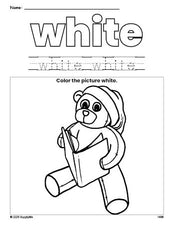 Free Christmas teddy bear color white coloring page and color worksheet, white worksheet for preschoolers to learn colors, printable PDF