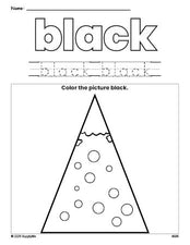 Free Christmas tree color black coloring page and color worksheet, black worksheet for preschoolers to learn colors, printable PDF