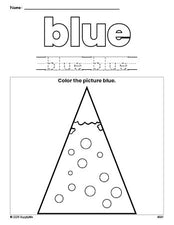 Free Christmas tree color blue coloring page and color worksheet, blue worksheet for preschoolers to learn colors, printable PDF