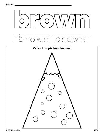 Free Christmas tree color brown coloring page and color worksheet, brown worksheet for preschoolers to learn colors, printable PDF