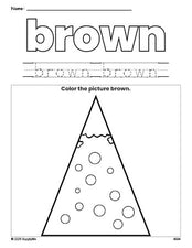 Free Christmas tree color brown coloring page and color worksheet, brown worksheet for preschoolers to learn colors, printable PDF