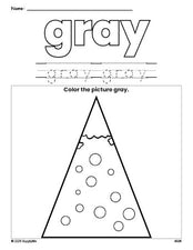 Free Christmas tree color gray coloring page and color worksheet, gray worksheet for preschoolers to learn colors, printable PDF