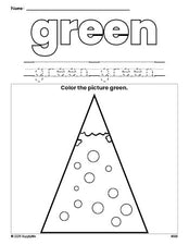 Free Christmas tree color green coloring page and color worksheet, green worksheet for preschoolers to learn colors, printable PDF