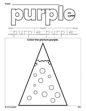 Free Christmas tree color purple coloring page and color worksheet, purple worksheet for preschoolers to learn colors, printable PDF