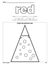 Free Christmas tree color red coloring page and color worksheet, red worksheet for preschoolers to learn colors, printable PDF