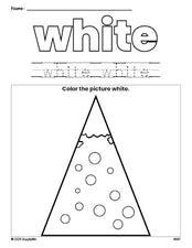 Free Christmas tree color white coloring page and color worksheet, white worksheet for preschoolers to learn colors, printable PDF