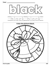 Free Christmas wreath color black coloring page and color worksheet, black worksheet for preschoolers to learn colors, printable PDF