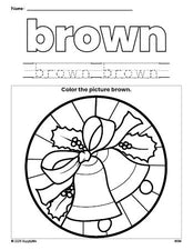 Free Christmas wreath color brown coloring page and color worksheet, brown worksheet for preschoolers to learn colors, printable PDF