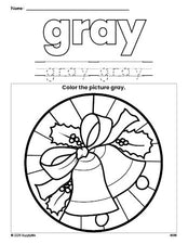 Free Christmas wreath color gray coloring page and color worksheet, gray worksheet for preschoolers to learn colors, printable PDF