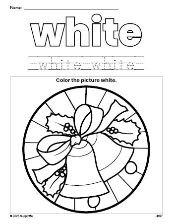 Free Christmas wreath color white coloring page and color worksheet, white worksheet for preschoolers to learn colors, printable PDF