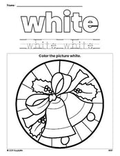 Free Christmas wreath color white coloring page and color worksheet, white worksheet for preschoolers to learn colors, printable PDF