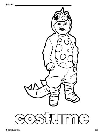 Free printable costume Halloween coloring page for preschool, pre-k, and kindergarten, PDF