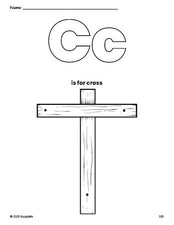 Free printable cross Easter coloring page, letter c coloring page for preschool, pre-k, and kindergarten, PDF