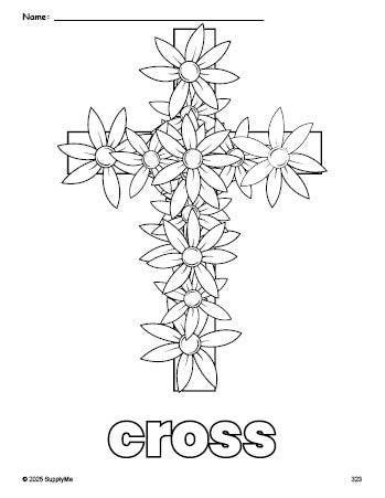 Free printable cross Easter coloring page for preschool, pre-k, and kindergarten, PDF