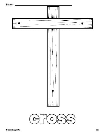 Free printable cross Easter coloring page for preschool, pre-k, and kindergarten, PDF