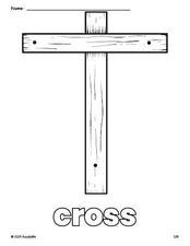 Free printable cross Easter coloring page for preschool, pre-k, and kindergarten, PDF