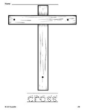 Free printable cross Easter coloring page and word tracing worksheet, letter formation guides, perfect for preschool, pre-k, and kindergarten, PDF