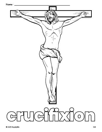 Free printable crucifixion Easter coloring page for preschool, pre-k, and kindergarten, PDF