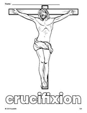 Free printable crucifixion Easter coloring page for preschool, pre-k, and kindergarten, PDF