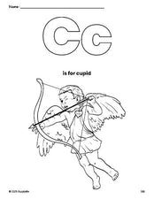 Free printable cupid Valentine's Day coloring page, letter c coloring page for preschool, pre-k, and kindergarten, PDF