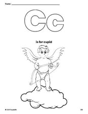 Free printable cupid Valentine's Day coloring page, letter c coloring page for preschool, pre-k, and kindergarten, PDF