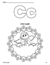 Free printable cupid Valentine's Day coloring page, letter c coloring page for preschool, pre-k, and kindergarten, PDF